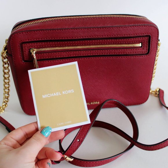 Michael Kors Red Jet Set Large Saffiano Leather Crossbody Bag - Picture 5 of 10